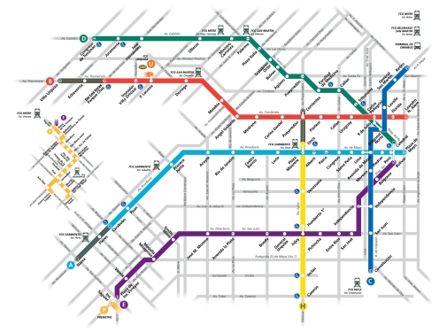Buenos Aires Subway Metro Map - Argentina